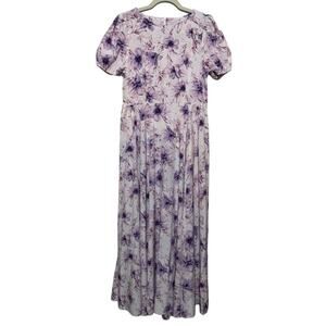 Long Modest Purple Pink‎ Floral Spring Summer Midi Dress Women’s Size Medium